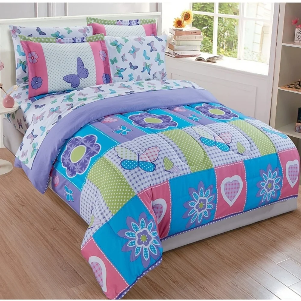 5 pc Twin Reversible Comforter Set Butterfly